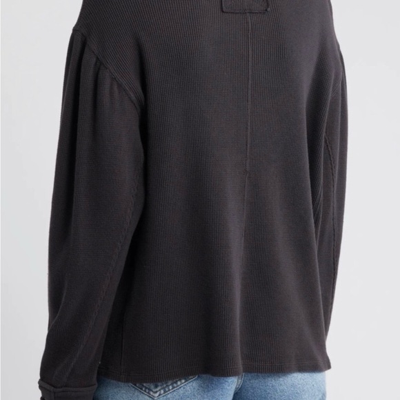 Free People We the Free Lapis Cuff Waffle Knit Top in Black-XL - Picture 2 of 10